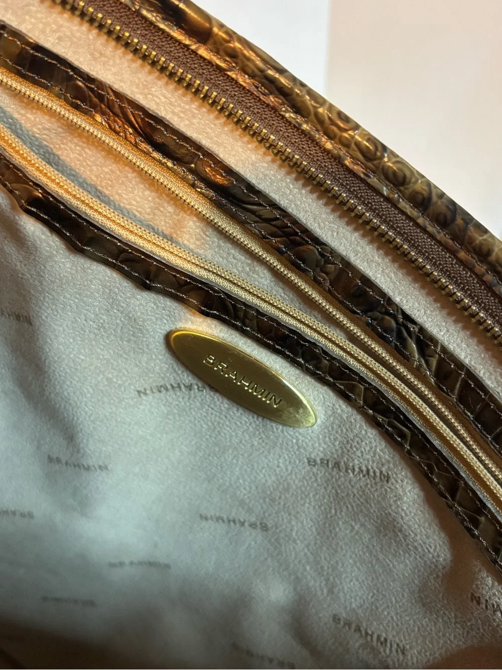 Brahmin Metallic Brown Croc-Embossed Tote